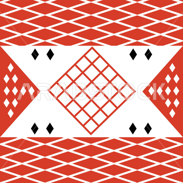 Popular designs for colorful, authentic Arabic inscriptions in the Kingdom of Saudi Arabia, the popular Saudi heritage of Sadu decoration with geometric shapes, traditional traditional art.