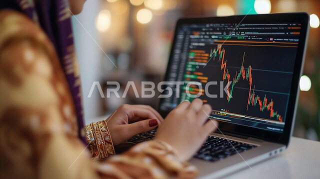 العمل لتحقيق الاهداف والاستراتيجيات، مهن ووظائف ادارية مكتبية, استخدام الأجهزة التكنولوجية الحديثة والمتطورة، إدارة شؤون الأعمال وتنظيمها، صورة لسيدة عربية خليجية سعودية مبتسمة تقوم بالعمل على الحاسوب داخل المكتب