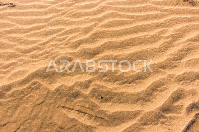 صورة للكثبان الرملية في الصحراء ، الرمال الذهبية الناعمة في الصحراء ، صورة جمالية خلابة في صحراء السعودية