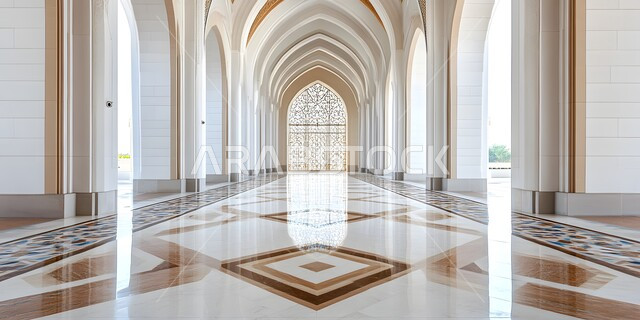 الفن الهندسي المعماري من الداخل لمسجد عربي عريق، مفهوم العبادة والتقرب إلى الله تعالى, النقوش والزخارف للاعمدة والاقواس على الطراز الاسلامي، التصاميم والديكورات الداخلية الأنيقة للمساجد