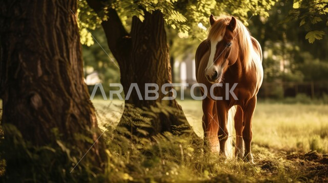 تربية وتدريب وترويض الخيول، توارث حب الخيول من الأجداد إلى الأحفاد، العناية والاهتمام بالجياد، حصان يقف داخل مزرعة، شغف الفروسية ومهارة ركوب الخيل، المحميات الطبيعية في المملكة العربية السعودية