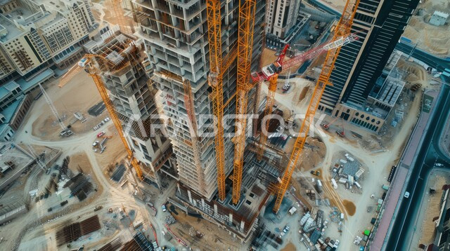 تنفيذ مخطط الإعمار وتشكيل الهيكل المعدني, رافعة بناء وصب الخرسانات فوق مبنى حديث قيد الانشاء, التطور والتقدم العمراني السعودي, تحسين وتطوير البنية التحتية في المملكة العربية السعودية, مفهوم الهندسة الإنشائية والمعمارية