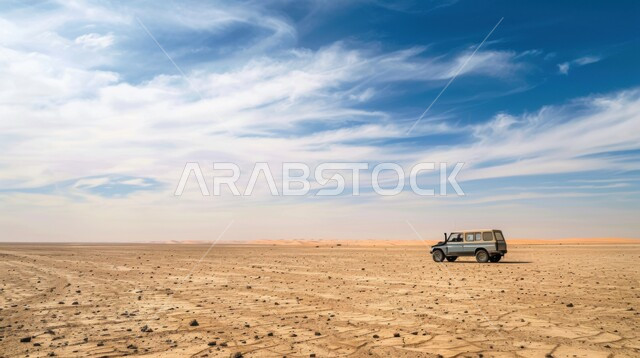 رحلات سفاري على الكثبان الرملية, الاستمتاع بالفعاليات و الأنشطة الصحراوية الممتعة, المغامرات الشيقة على الرمال الذهبية الناعمة في صحاري المملكة العربية السعودية، سيارة الدفع الرباعي تسير وسط صحراء, ممارسة الهوايات الشبابية المفضلة