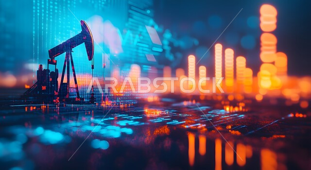  رؤية سعودية مستقبلية 2030, دمج التقنية والتكنولوجيا مع العمل، تنمية الاقتصاد السعودي, جودة أدوات و معدات استخراج البترول, بيع و تصدير الثروات الباطنية, آلات التنقيب عن النفط والغاز, شاشة الكترونية برموز و رسومات احصائية, ارتفاع أسهم البورصة في السوق المالية