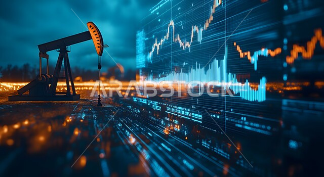  رؤية سعودية مستقبلية 2030, دمج التقنية والتكنولوجيا مع العمل، تنمية الاقتصاد السعودي, جودة أدوات و معدات استخراج البترول, بيع و تصدير الثروات الباطنية, آلات التنقيب عن النفط والغاز, شاشة الكترونية برموز و رسومات احصائية, ارتفاع أسهم البورصة في السوق المالية