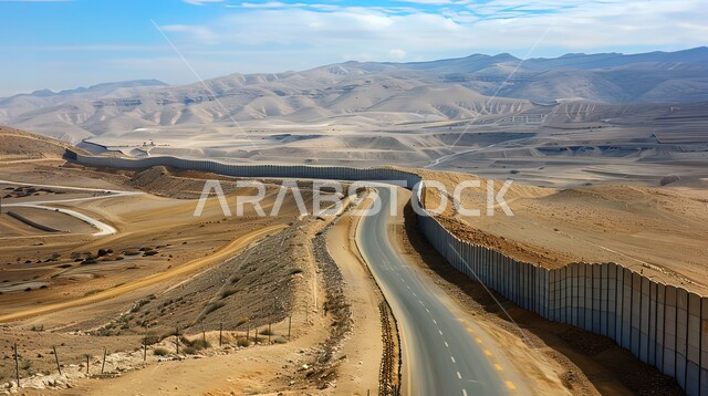 التضاريس و التلال والهضاب الرملية، مناطق البادية والبيئة الصحراوية وقت النهار، التكوينات والتشكلات في صحراء المملكة العربية السعودية، طريق اسفلتي بين الرمال الناعمة الذهبية، خلفية الطبيعة