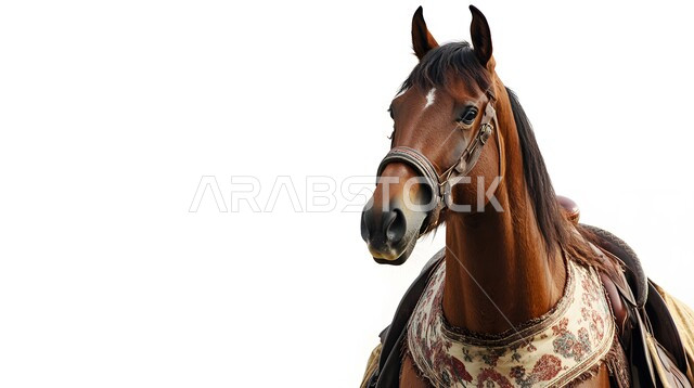 رمز الشجاعة والفروسية ومهارة ركوب الخيل العربي، الشغف بالخيول وحب الفرس السعودي, توارث حب ورعاية الجياد من الأجداد في المملكة العربية السعودية, ممارسة هواية ركوب الأحصنة, خلفية بيضاء
