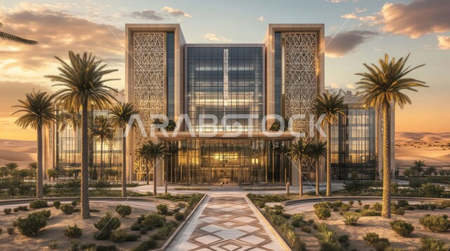 الفن الهندسي المعماري على الطراز الحديث، الاهتمام في زراعة أشجار النخيل والنباتات الخضراء حول المستشفيات، النمو والتقدم العمراني للمراكز الطبية لتقديم الرعاية الصحية في المملكة العربية السعودية, تصاميم خارجيه حديثه, الواجهات الزجاجية الضخمة