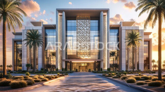 تصاميم خارجيه حديثه, الفن الهندسي المعماري على الطراز الحديث، الاهتمام في زراعة أشجار النخيل والنباتات الخضراء حول المستشفيات، النمو والتقدم العمراني للمراكز الطبية لتقديم الرعاية الصحية في المملكة العربية السعودية، الواجهات الزجاجية الضخمة