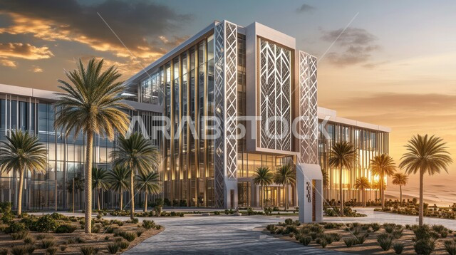 تصاميم خارجيه حديثه, الفن الهندسي المعماري على الطراز الحديث، الاهتمام في زراعة أشجار النخيل والنباتات الخضراء حول المستشفيات، النمو والتقدم العمراني للمراكز الطبية لتقديم الرعاية الصحية في المملكة العربية السعودية، الواجهات الزجاجية الضخمة