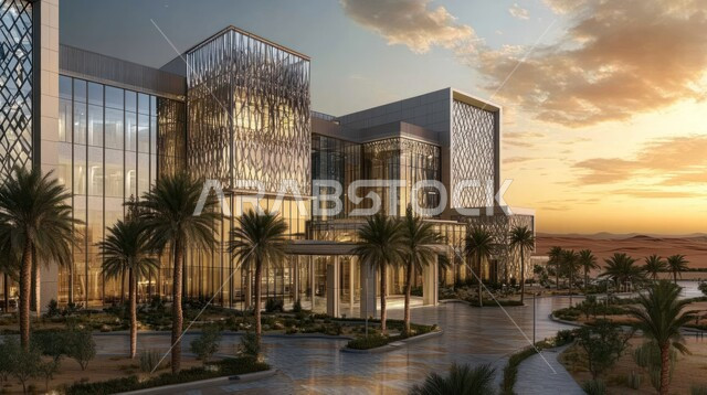 المراكز المتطورة لتقديم الرعاية الصحية, النمو والتقدم العمراني للمستشفيات في المملكة العربية السعودية, الفن الهندسي المعماري على الطراز الحديث، الاهتمام في زراعة أشجار النخيل والنباتات الخضراء، الواجهات الزجاجية الضخمة