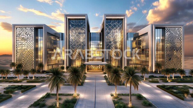 المراكز المتطورة لتقديم الرعاية الصحية, النمو والتقدم العمراني للمستشفيات في المملكة العربية السعودية, الفن الهندسي المعماري على الطراز الحديث، الاهتمام في زراعة أشجار النخيل والنباتات الخضراء، الواجهات الزجاجية الضخمة