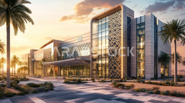 المراكز المتطورة لتقديم الرعاية الصحية, النمو والتقدم العمراني للمستشفيات في المملكة العربية السعودية, الفن الهندسي المعماري على الطراز الحديث، الاهتمام في زراعة أشجار النخيل والنباتات الخضراء، الواجهات الزجاجية الضخمة