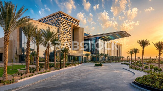 المراكز المتطورة لتقديم الرعاية الصحية, النمو والتقدم العمراني للمستشفيات في المملكة العربية السعودية, الفن الهندسي المعماري على الطراز الحديث، الاهتمام في زراعة أشجار النخيل والنباتات الخضراء، الواجهات الزجاجية الضخمة