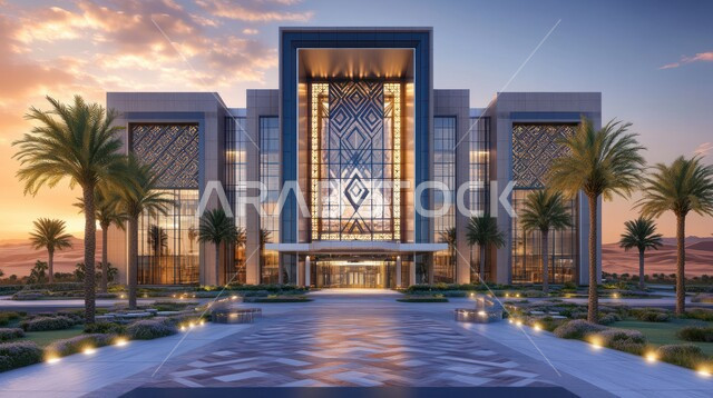 المراكز المتطورة لتقديم الرعاية الصحية, النمو والتقدم العمراني للمستشفيات في المملكة العربية السعودية, الفن الهندسي المعماري على الطراز الحديث، الاهتمام في زراعة أشجار النخيل والنباتات الخضراء، الواجهات الزجاجية الضخمة