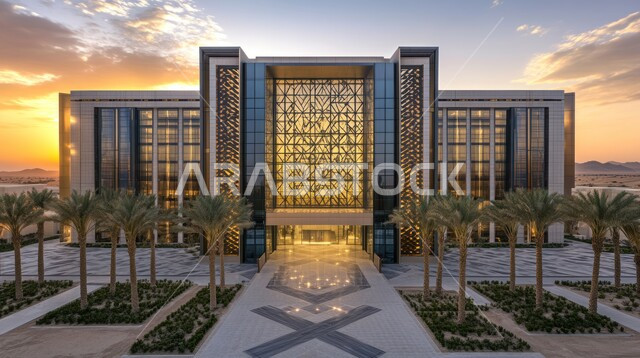 الفنون الهندسية المعمارية على الطراز الحديث، النمو والتقدم العمراني للمراكز الطبية لتقديم الرعاية الصحية في المملكة العربية السعودية، الاهتمام في زراعة أشجار النخيل والنباتات الخضراء حول المستشفيات، الواجهات الزجاجية الضخمة