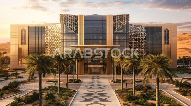 الفنون الهندسية المعمارية على الطراز الحديث، النمو والتقدم العمراني للمراكز الطبية لتقديم الرعاية الصحية في المملكة العربية السعودية، الاهتمام في زراعة أشجار النخيل والنباتات الخضراء حول المستشفيات، الواجهات الزجاجية الضخمة