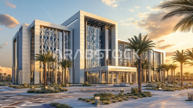 الفنون الهندسية المعمارية على الطراز الحديث، النمو والتقدم العمراني للمراكز الطبية لتقديم الرعاية الصحية في المملكة العربية السعودية، الاهتمام في زراعة أشجار النخيل والنباتات الخضراء حول المستشفيات، الواجهات الزجاجية الضخمة