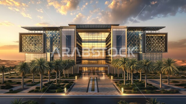 الفن الهندسي المعماري على الطراز الحديث، الاهتمام في زراعة أشجار النخيل والنباتات الخضراء حول المستشفيات، النمو والتقدم العمراني للمراكز الطبية لتقديم الرعاية الصحية في المملكة العربية السعودية، الواجهات الزجاجية الضخمة