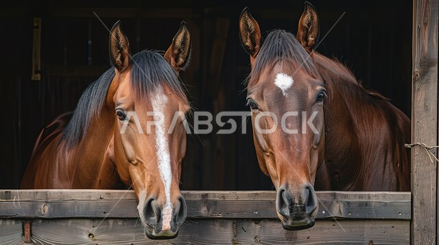 إسطبل لرعاية الأحصنة، مزرعة لتربية وتدريب وترويض الخيول، المحميات الطبيعية في المملكة العربية السعودية للاهتمام والعناية بالجياد، توارث حب الجياد بين أبناء الوطن، صورة مقربة لخيل عربي أصيل بني اللون