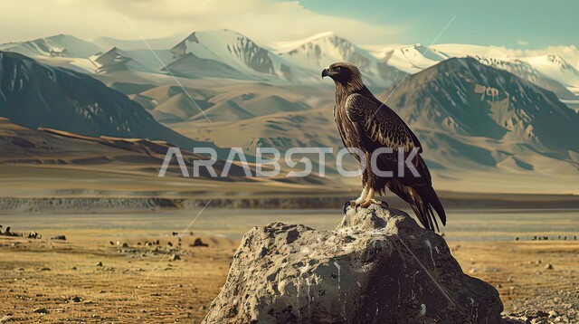 طائر النسر يقف على الرمال الناعمة في الصحراء, مفهوم الافتراس وحدة البصر, تنوع الثروة الحيوانية في المملكة العربية السعودية, الطيور الجارحة والحياة البرية