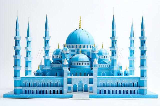 الفن الهندسي المعماري لبناء المساجد في المملكة العربية السعودية، مجسم ثلاثي الابعاد لمسجد على الطراز الاسلامي ، دعوة المسلمين لأداء الفرائض الدينية والصلاة ، العبادة والتقرب إلى الله، ديكورات وتصاميم خارجية حديثة
