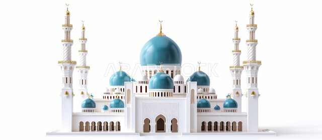 الفن الهندسي المعماري لبناء المساجد في المملكة العربية السعودية، مجسم ثلاثي الابعاد لمسجد على الطراز الاسلامي ، دعوة المسلمين لأداء الفرائض الدينية والصلاة ، العبادة والتقرب إلى الله، ديكورات وتصاميم خارجية حديثة