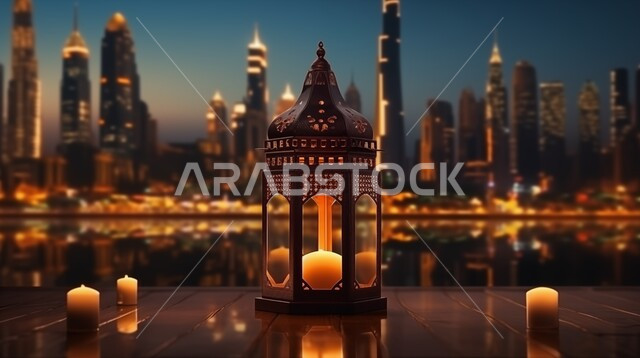 الفوانيس العربية المزخرفة المضيئة، الاجواء الرمضانية الروحانية، الاحتفال بقدوم شهر الخير, مفهوم العبادة والطاعة والتقرب الى الله، زينة وديكورات على الطراز العربي الاسلامي للاعياد والمناسبات الدينية