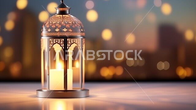 الفوانيس العربية المزخرفة المضيئة، الاجواء الرمضانية الروحانية، الاحتفال بقدوم شهر الخير, مفهوم العبادة والطاعة والتقرب الى الله، زينة وديكورات على الطراز العربي الاسلامي للاعياد والمناسبات الدينية