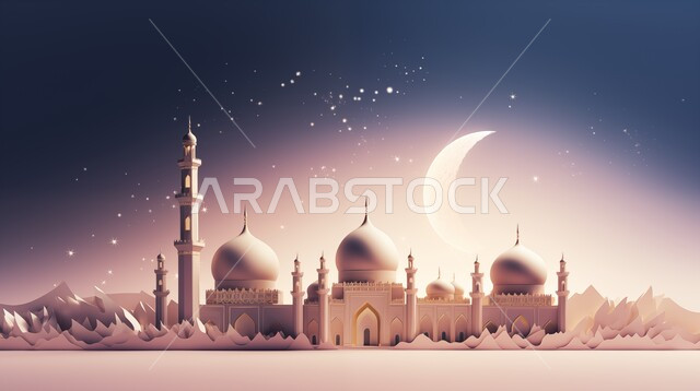 ديكورات وتصاميم خارجية حديثة، العبادة والتقرب إلى الله، أداء الفرائض والصلوات والتقرب إلى الله، الفن الهندسي المعماري لبناء المساجد، مجسم ثلاثي الابعاد لمسجد على الطراز الاسلامي