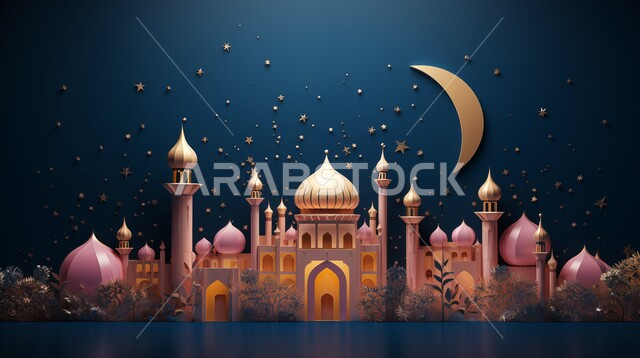 ديكورات وتصاميم خارجية حديثة، العبادة والتقرب إلى الله، أداء الفرائض والصلوات والتقرب إلى الله، الفن الهندسي المعماري لبناء المساجد، مجسم ثلاثي الابعاد لمسجد على الطراز الاسلامي