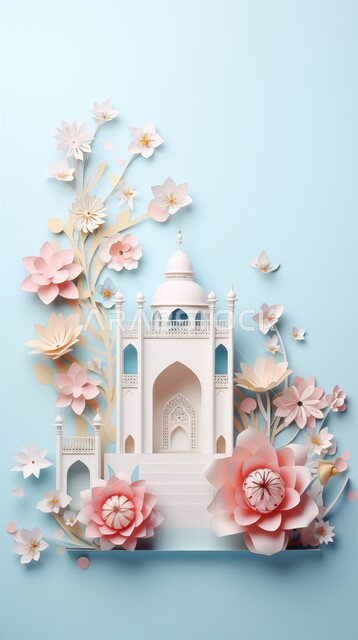 بطاقة تهنئة المسلمين بقدوم العيد, تصاميم وديكورات وزينة اسلامية دينية فاخرة، مجسم ثلاثي الابعاد لمسجد على الطراز الاسلامي، الاعياد والمناسبات الدينية، العبادة والتقرب الى الله في شهر رمضان المبارك، أجواء رمضانية روحانية