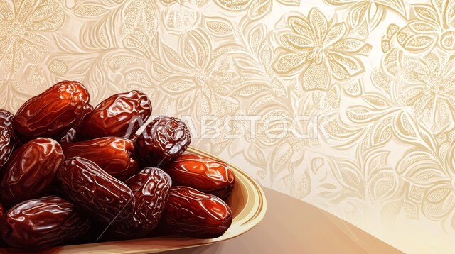 Spiritual Ramadan atmosphere, a meal with high nutritional value, the distinctive healthy dates in the Kingdom of Saudi Arabia, the month of worship and drawing closer to God, the quality of local national products, celebrating the arrival of the holy month of Ramadan
