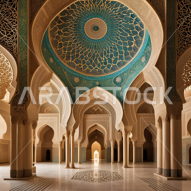  الفن الهندسي المعماري على الطراز الإسلامي العربي، الديكور والتصاميم الداخلية الراقية لأعمدة واقواس المسجد، مفهوم العبادة والتقرب إلى الله، أماكن اسلامية مقدسة، نداء المسلمين لأداء الصلوات والفرائض الدينية