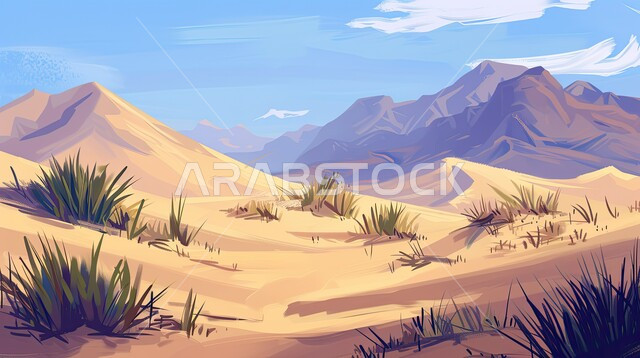 الكثبان والتضاريس الطبيعية في المملكة العربية السعودية، منظر الرمال الذهبية الناعمة في الصحراء، الجو القاسي والجاف في المناطق الصحراوية البرية، التكوينات والتشكلات الرملية في الصحاري، خلفية الطبيعة