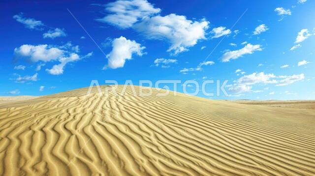 الكثبان والتضاريس الطبيعية في المملكة العربية السعودية، منظر الرمال الذهبية الناعمة في الصحراء، الجو القاسي والجاف في المناطق الصحراوية البرية، التكوينات والتشكلات الرملية في الصحاري، خلفية الطبيعة