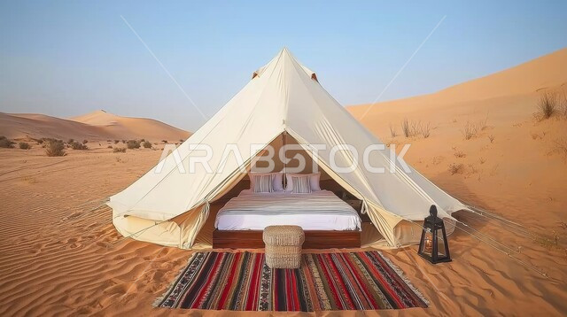 كشتة ومغامرة برية، جلسة هادئة أمام الفوانيس المعدنية المشتعلة، أجواء التخييم الشبابية الممتعه، الرمال الذهبية الناعمة والطبيعة، خيمة شعبية في المناطق الصحراوية، مخيمات سياحية في صحاري المملكة العربية السعودية