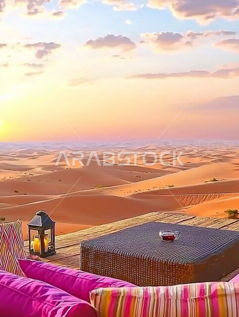 كشتة ومغامرة برية، جلسة هادئة أمام الفوانيس المعدنية المشتعلة، أجواء التخييم الشبابية الممتعه، الرمال الذهبية الناعمة والطبيعة، خيمة شعبية في المناطق الصحراوية، مخيمات سياحية في صحاري المملكة العربية السعودية