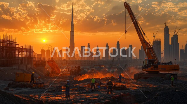 The concept of improving the country's infrastructure, construction, contracting and real estate development works for towers, establishing foundations and structures for residential projects and factories, architectural and urban development in the Kingdom of Saudi Arabia, construction of buildings and mega projects, heavy machinery and equipment, cranes and high scaffolding