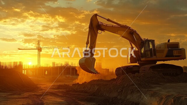 مفهوم تحسين البنية التحتية للبلاد، أعمال البناء والمقاولات والتطوير العقاري للأبراج، إنشاء الأساسات والهياكل للمشروعات السكنية والمصانع، التطور المعماري والحضاري في المملكة العربية السعودية، تشييد المباني والمشاريع الضخمة، الآلات والمعدات الثقيلة والرافعات والسقالات العالية