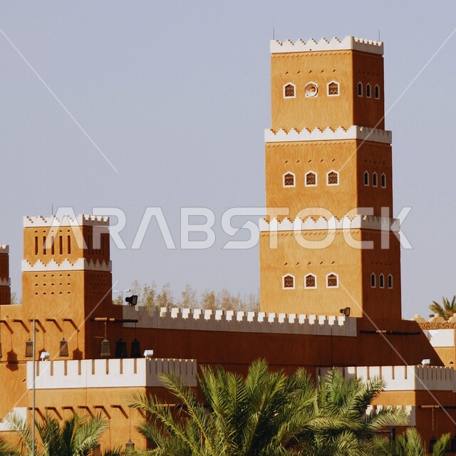 Al-Dhuwaihra Mosque in Diriyah, ancient popular historical monuments, heritage sites to attract and attract tourists, architectural art in the city of Riyadh in the Kingdom of Saudi Arabia