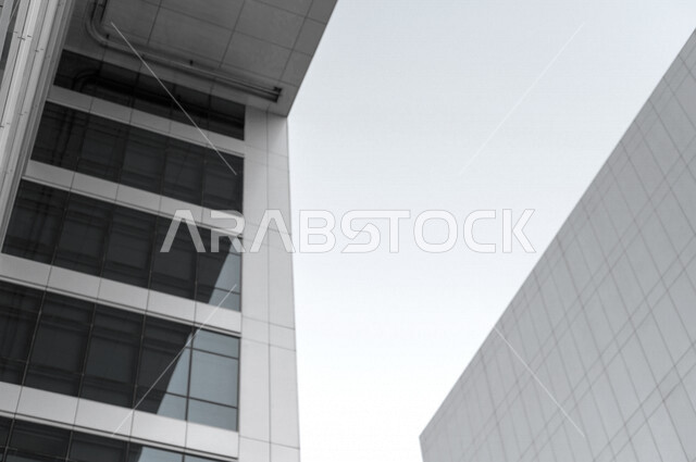 A picture of a corner of a modern building in the Kingdom of Saudi Arabia, a building, a company, or a workplace, with a modern and attractive engineering and architectural design