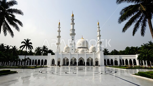 Interest in planting green plants and palm trees, the architectural art of building mosques in the Kingdom of Saudi Arabia, worship, obedience and drawing closer to God, Islamic decorations and designs, minarets and domes built in the ancient style