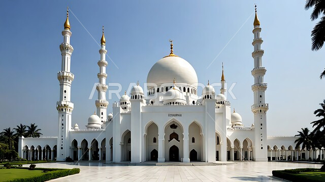 Interest in planting green plants and palm trees, the architectural art of building mosques in the Kingdom of Saudi Arabia, worship, obedience and drawing closer to God, Islamic decorations and designs, minarets and domes built in the ancient style