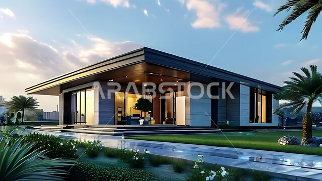 الفن الهندسي المعماري بواجهات زجاجية ضخمة, ديكورات وتصاميم خارجية عصرية متميزة على الطراز الحديث, النمو والتقدم العمراني للمباني المضيئة ليلا, الاهتمام بزراعة الأشجار والنباتات الخضراء، المنتجعات والمجمعات السكنية الراقية في المملكة العربية السعودية