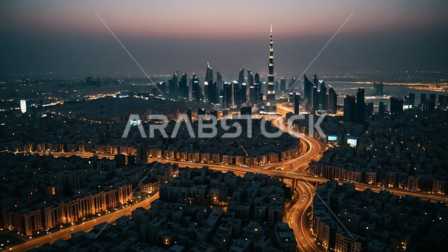 Urban growth and development in the Arabian Gulf, modern architectural art of towers and skyscrapers, attracting and attracting tourists from all over the world, the tourist destination in the United Arab Emirates