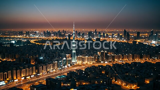 Urban growth and development in the Arabian Gulf, modern architectural art of towers and skyscrapers, attracting and attracting tourists from all over the world, the tourist destination in the United Arab Emirates