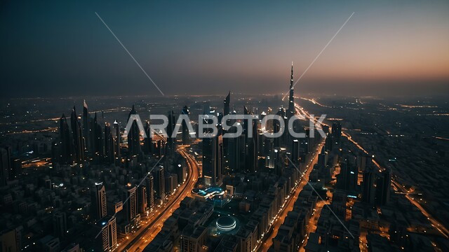 الواجهة السياحية في الامارات العربية المتحدة, النمو والتطور العمراني في الخليج العربي, الفن الهندسي المعماري على الطراز الحديث للأبراج وناطحات السحاب, جذب واستقطاب السياح من انحاء العالم, برج خليفة في مدينة دبي المضيء ليلا