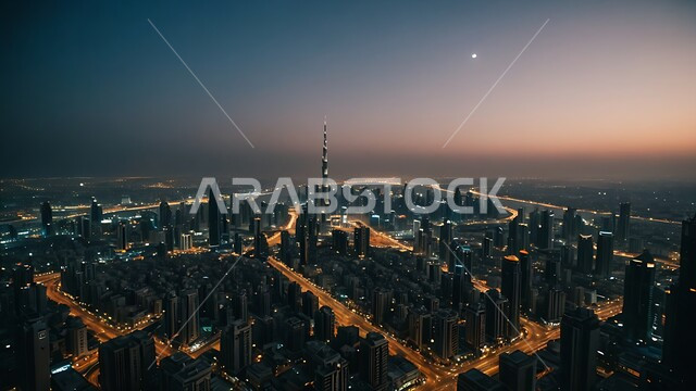 الواجهة السياحية في الامارات العربية المتحدة, النمو والتطور العمراني في الخليج العربي, الفن الهندسي المعماري على الطراز الحديث للأبراج وناطحات السحاب, جذب واستقطاب السياح من انحاء العالم, برج خليفة في مدينة دبي المضيء ليلا