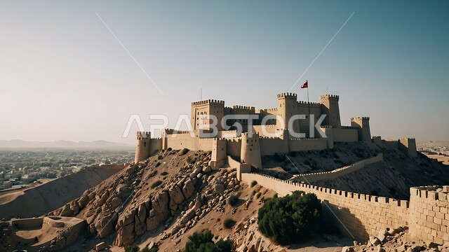 Tourist places and landmarks in Saudi Arabia, ancient architecture and mud buildings from the ancient heritage, historical civilization in Riyadh, the historical Masmak Palace Museum in the city of Riyadh in the Kingdom of Saudi Arabia